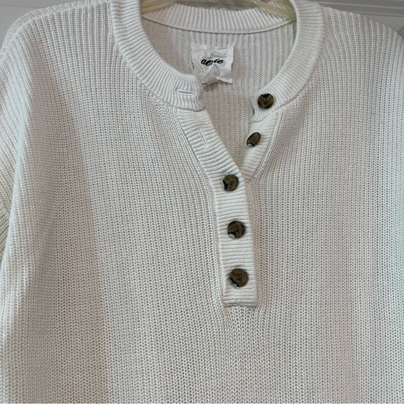 Aerie Long Sleeve Ivory White Knitted Half Button Up Pullover Sweater size XS - Picture 2 of 11